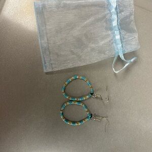 Beaded Hoop Earrings - Blue and Gold